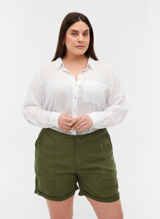 Loose lyocell shorts with pockets, Kaki Green, Model image number 0