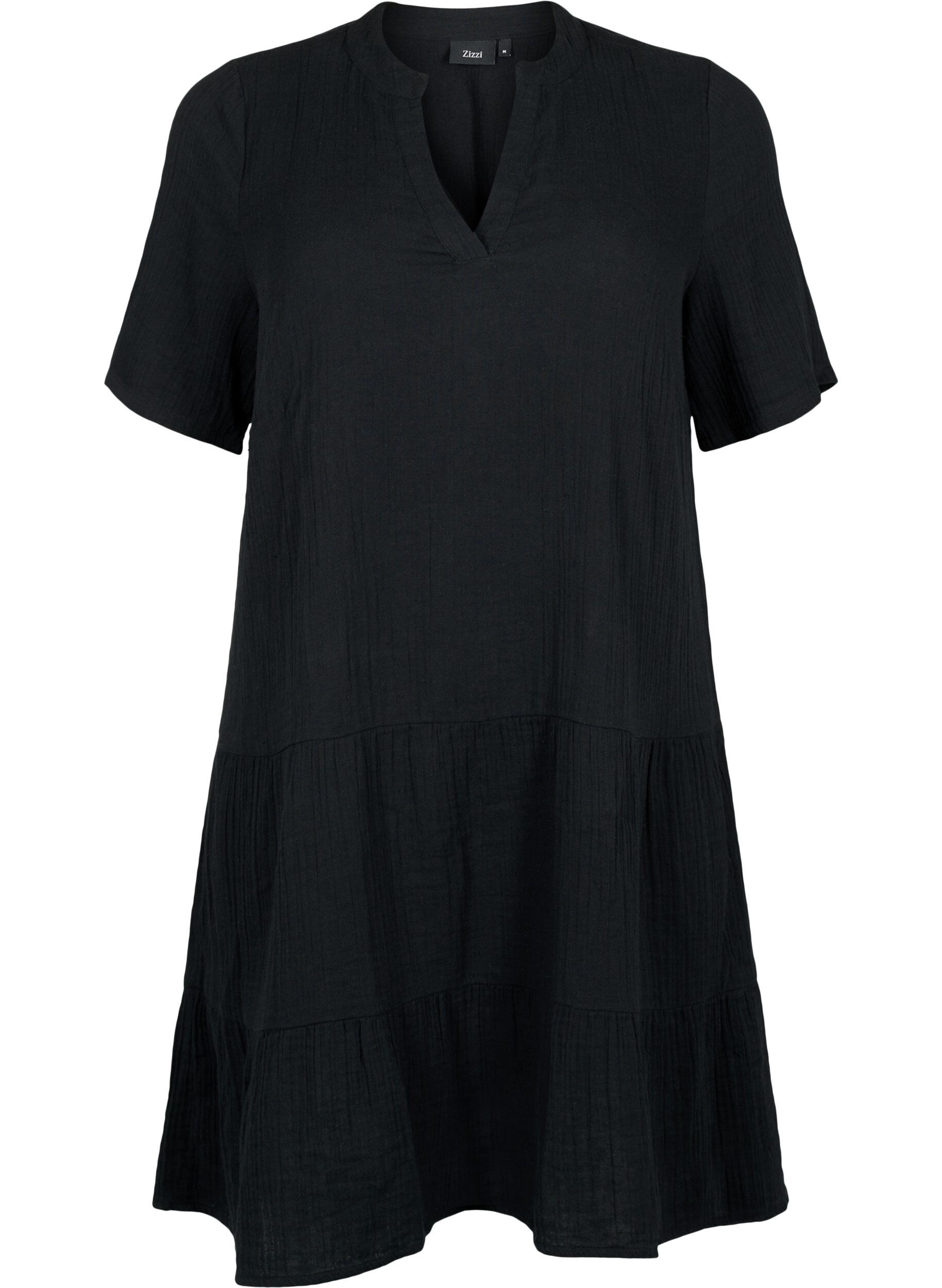 Zizzifashion Short sleeve dress in 100% cotton, Black, Packshot image number 0