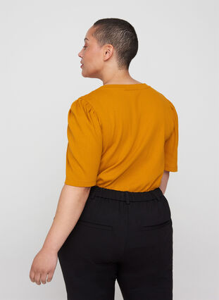 Rib t-shirt with short puff sleeves, Buckthorn Brown, Model image number 1