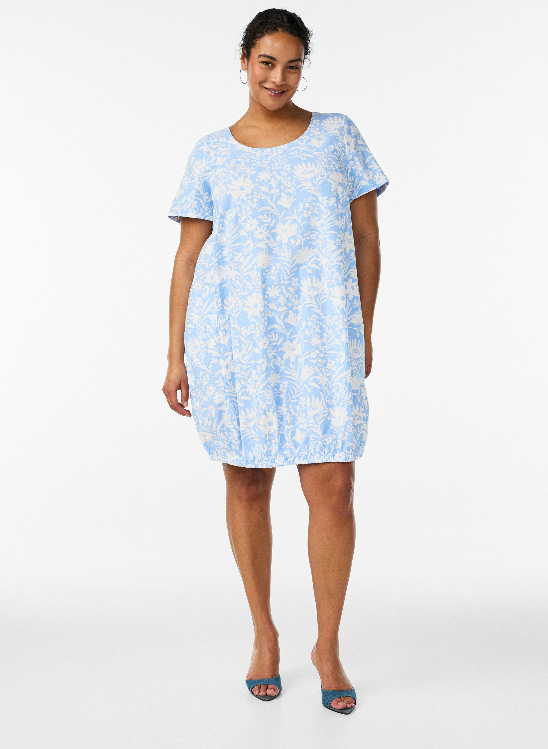 ZizzifashionShort-sleeved cotton dress with print, Vanilla, Model image number 1