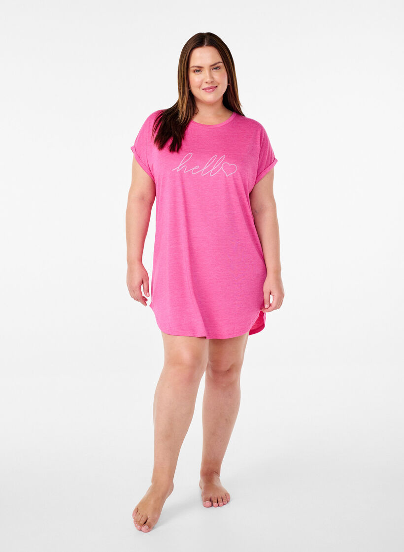 Short sleeve nightgown with text print, 9990, Model image number 1