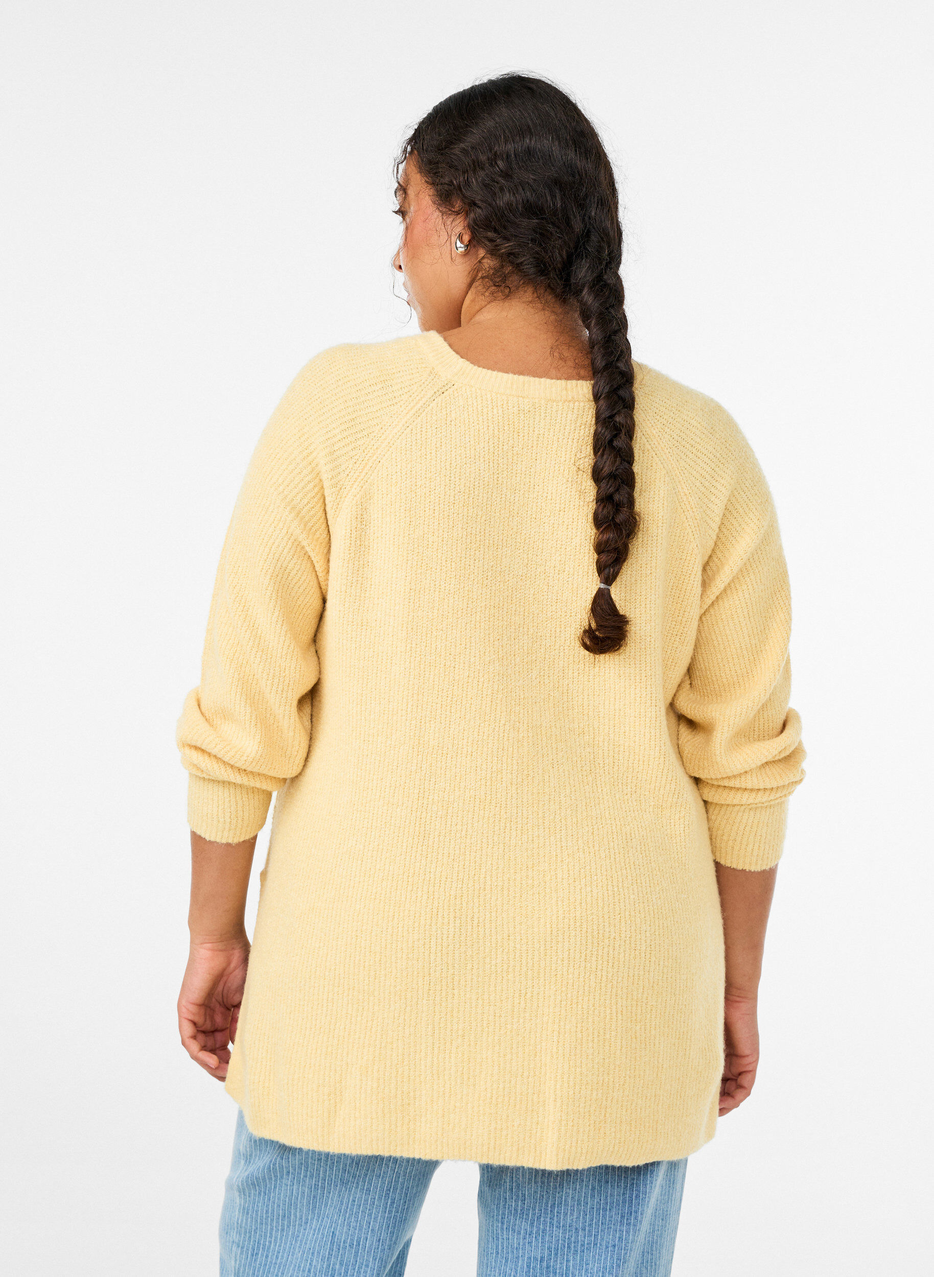 ZizzifashionKnitted jumper with a diagonal pattern and raglan sleeves, Yellow, Model image number 2
