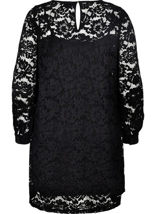Long-sleeved lace dress with a round neck, Black, Packshot image number 1