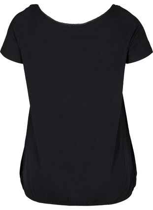 Short-sleeved t-shirt with a round neck and lace trim, Black, Packshot image number 1