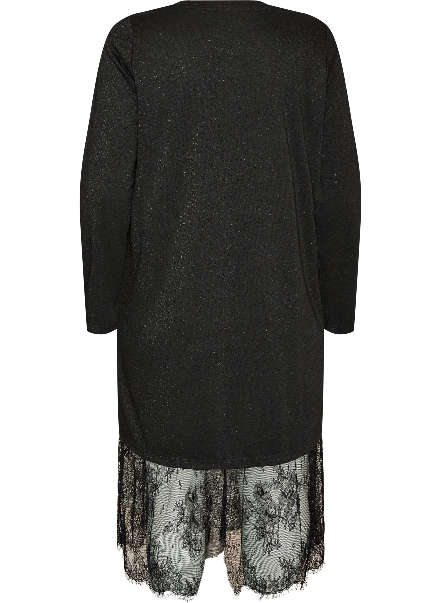 ZizzifashionJersey dress with glitter and lace trim, Black, Packshot image number 1