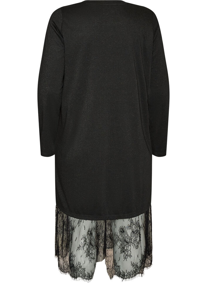 Jersey dress with glitter and lace trim, Black, Packshot image number 1