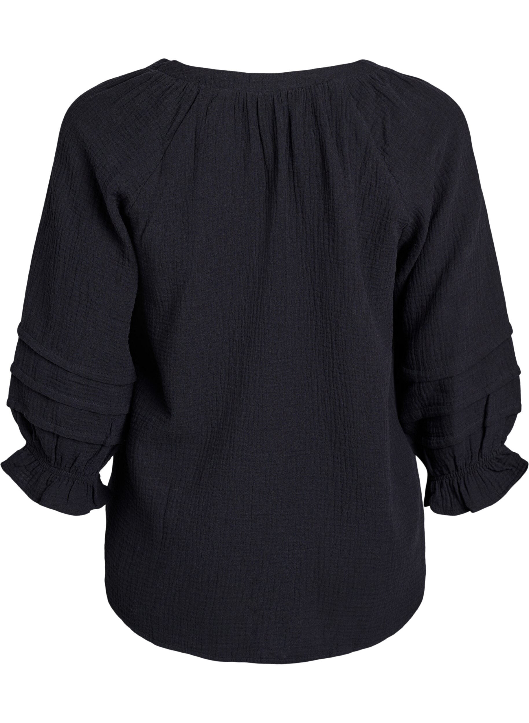 Zizzifashion Cotton muslin blouse with 3/4 sleeves, Black, Packshot image number 1