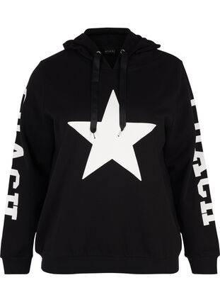 Sweatshirt with hood, Black w. white star, Packshot image number 0