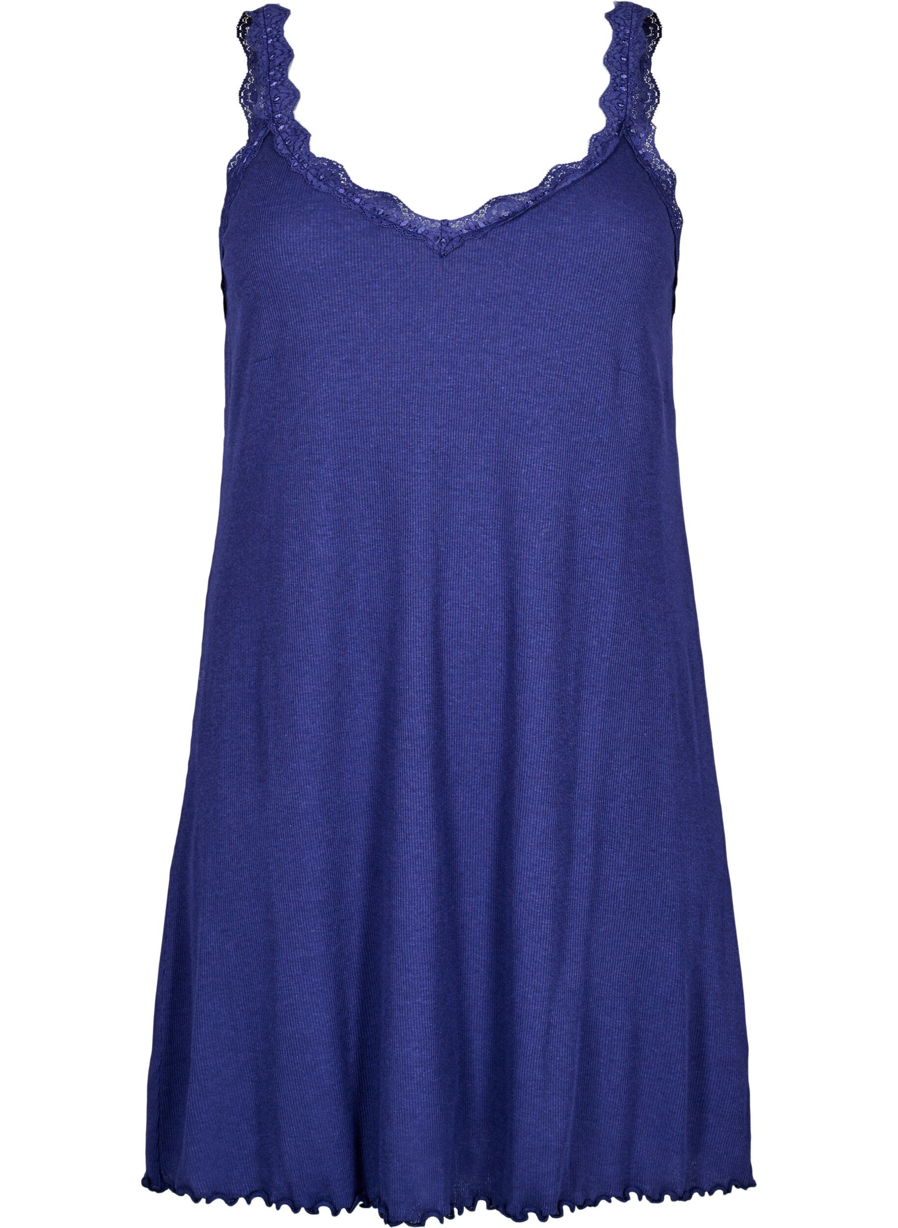 Zizzifashion Nightgown with lace hem, Blue, Packshot image number 0