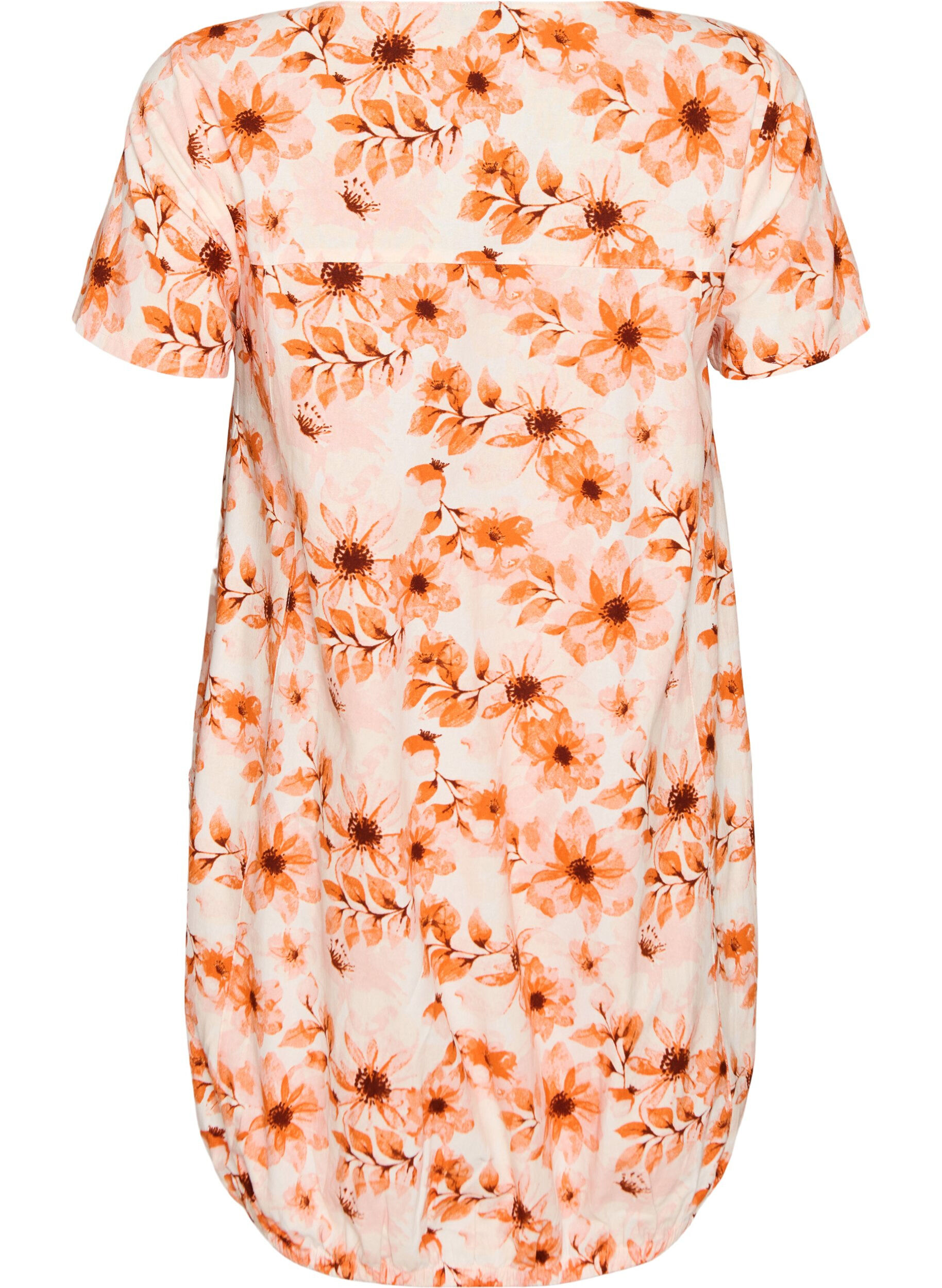 Zizzifashion Short-sleeved cotton dress with print, Orange, Packshot image number 1