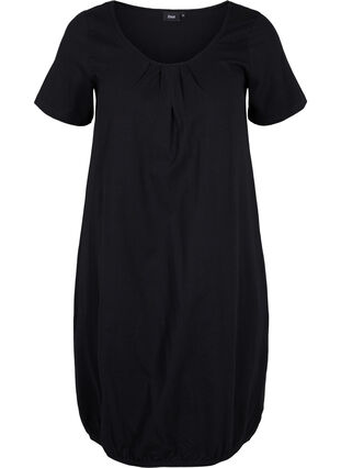 Short-sleeved cotton dress with round neckline, Black, Packshot image number 0