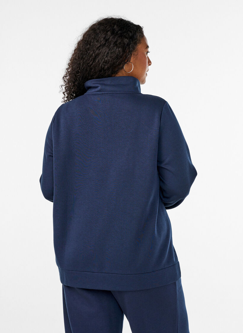 Sweatshirt with a high collar and zipper, Blue, Model image number 2