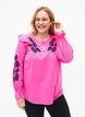 Cotton blouse with embroidery and ruffles, Pink, Model image number 0