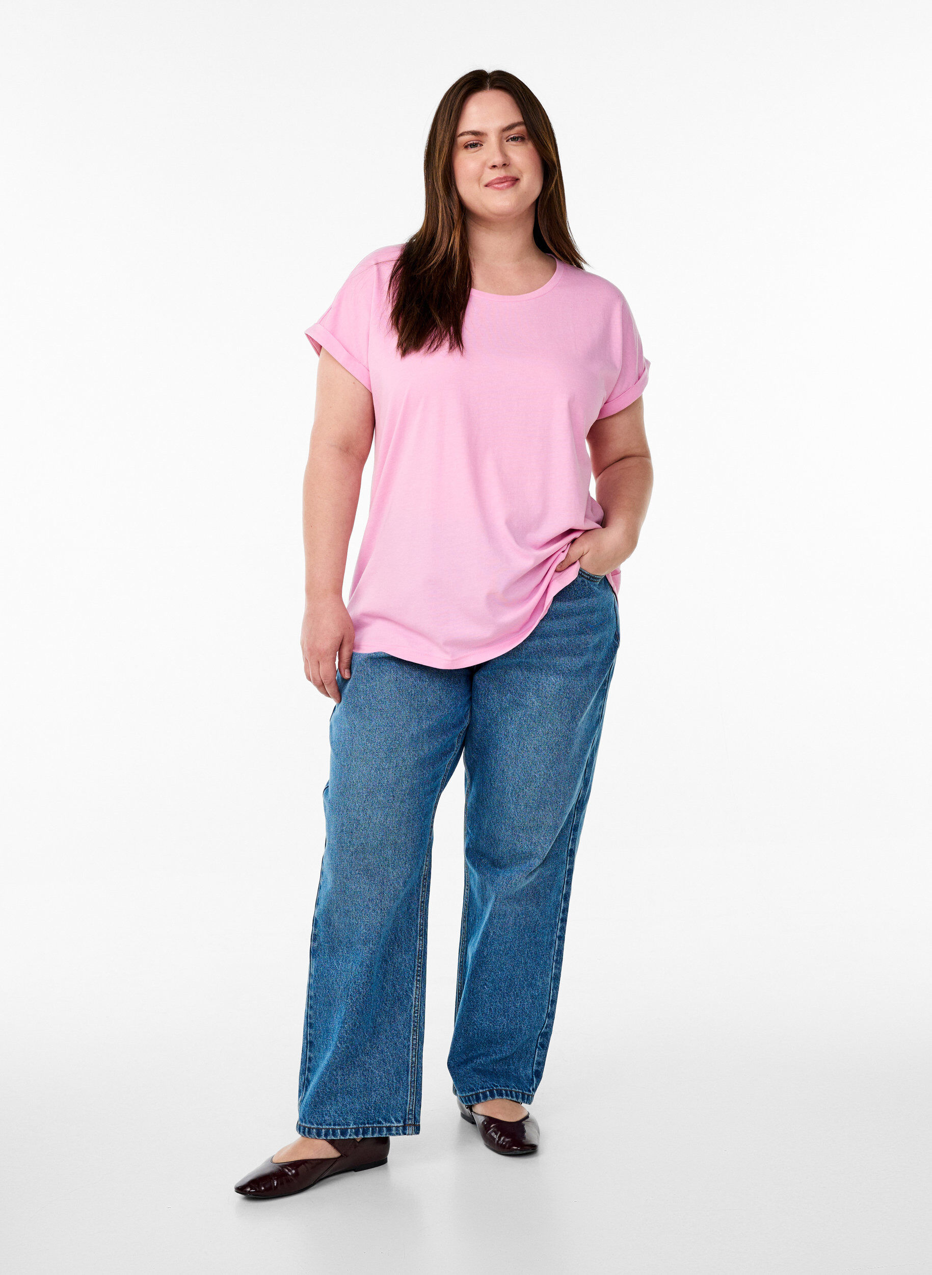 ZizzifashionShort sleeved cotton blend t-shirt, Pink, Model image number 1