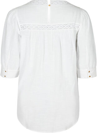 Tunic with 3/4-length sleeves and lace, Bright White, Packshot image number 1