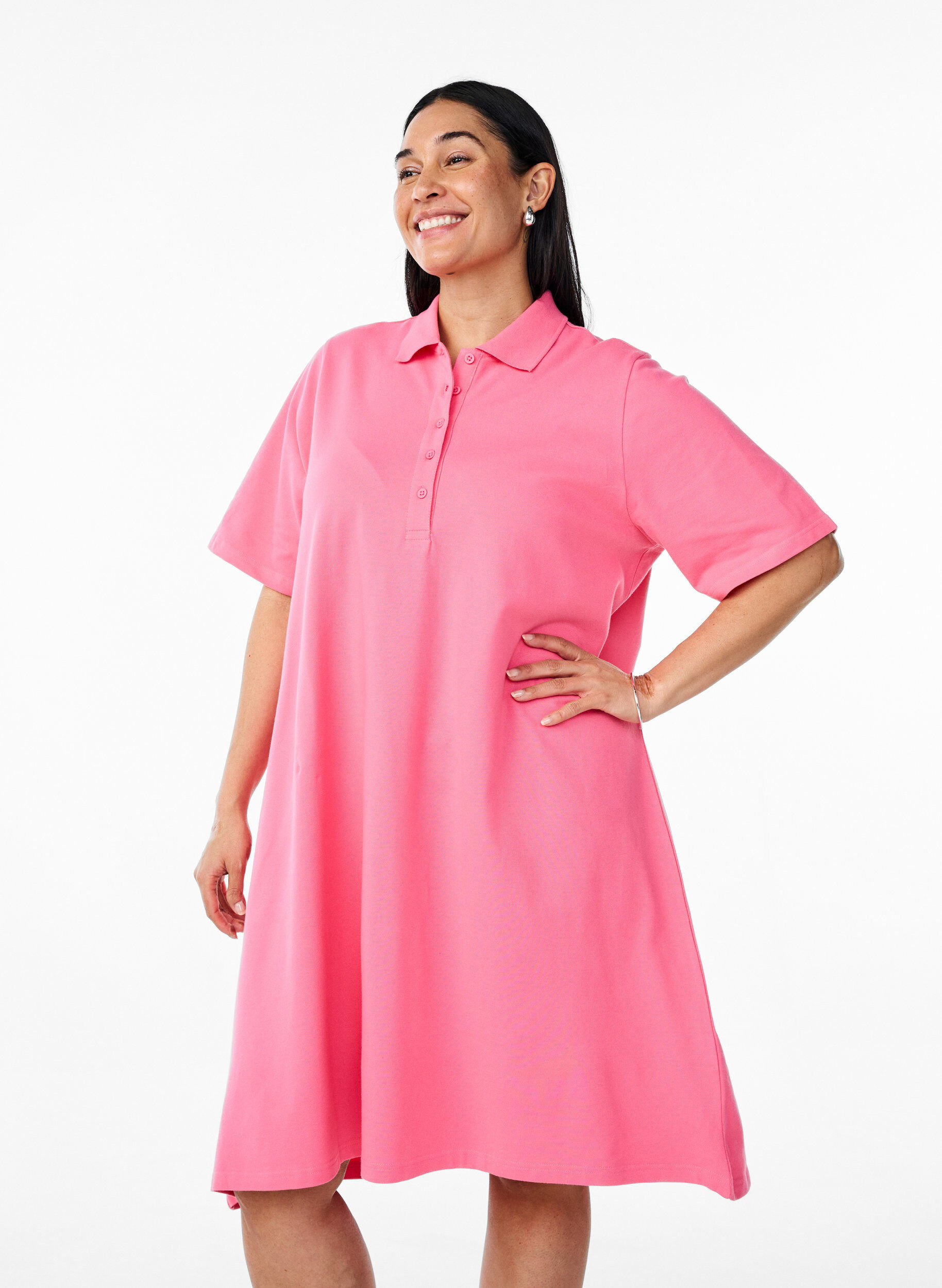 Zizzifashion Short A-line polo dress, Pink, Model image number 1