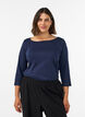 Basic T-shirt with boat neck and 3/4 sleeves, Blue, Model image number 0