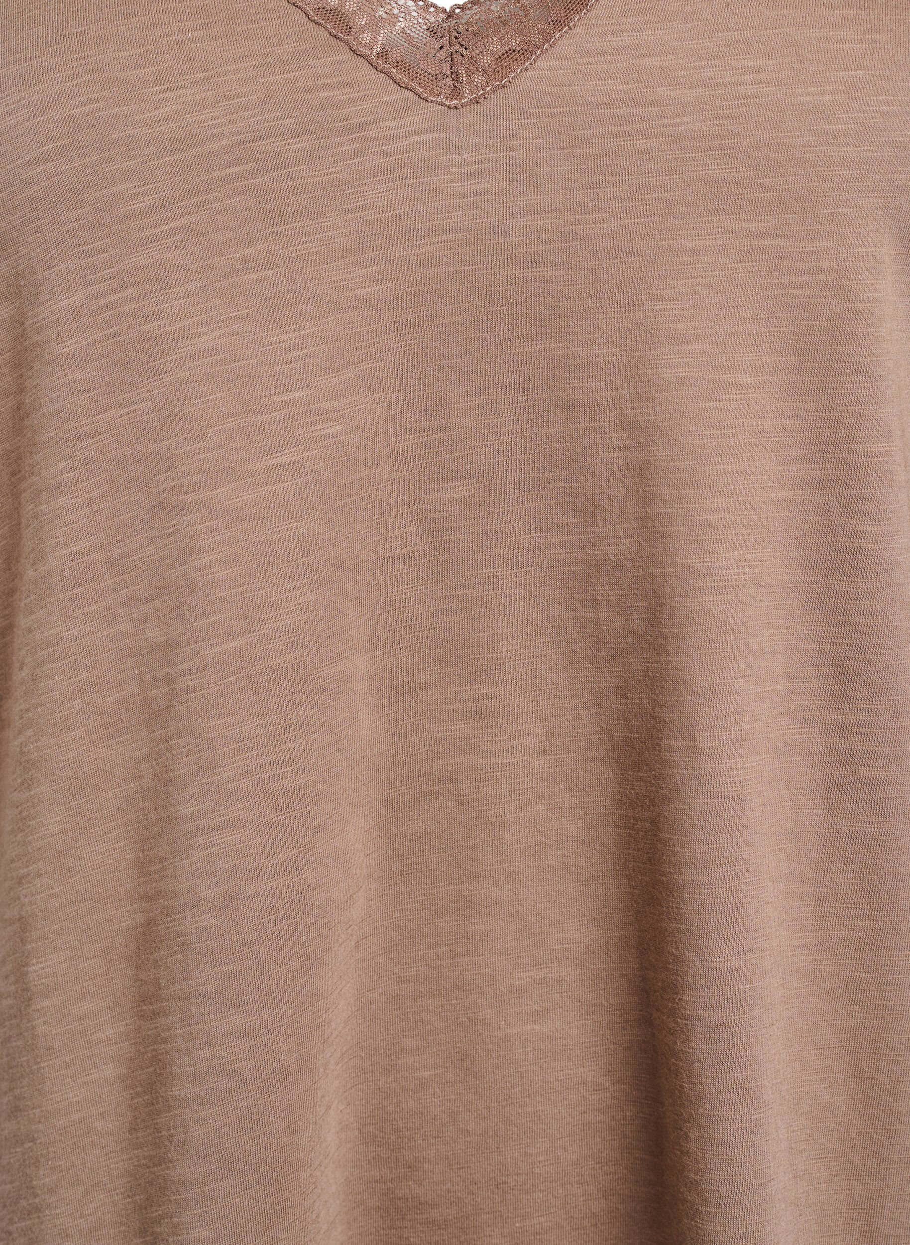 Zizzifashion T-shirt with lace trim, Brown, Packshot image number 2
