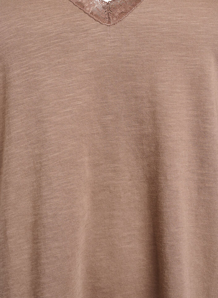 T-shirt with lace trim, Brown, Packshot image number 2
