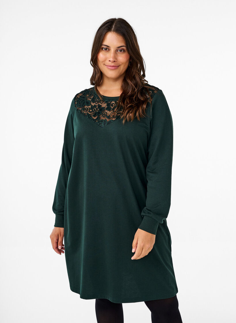Short sweat dress with lace detail, Scarab, Model image number 0