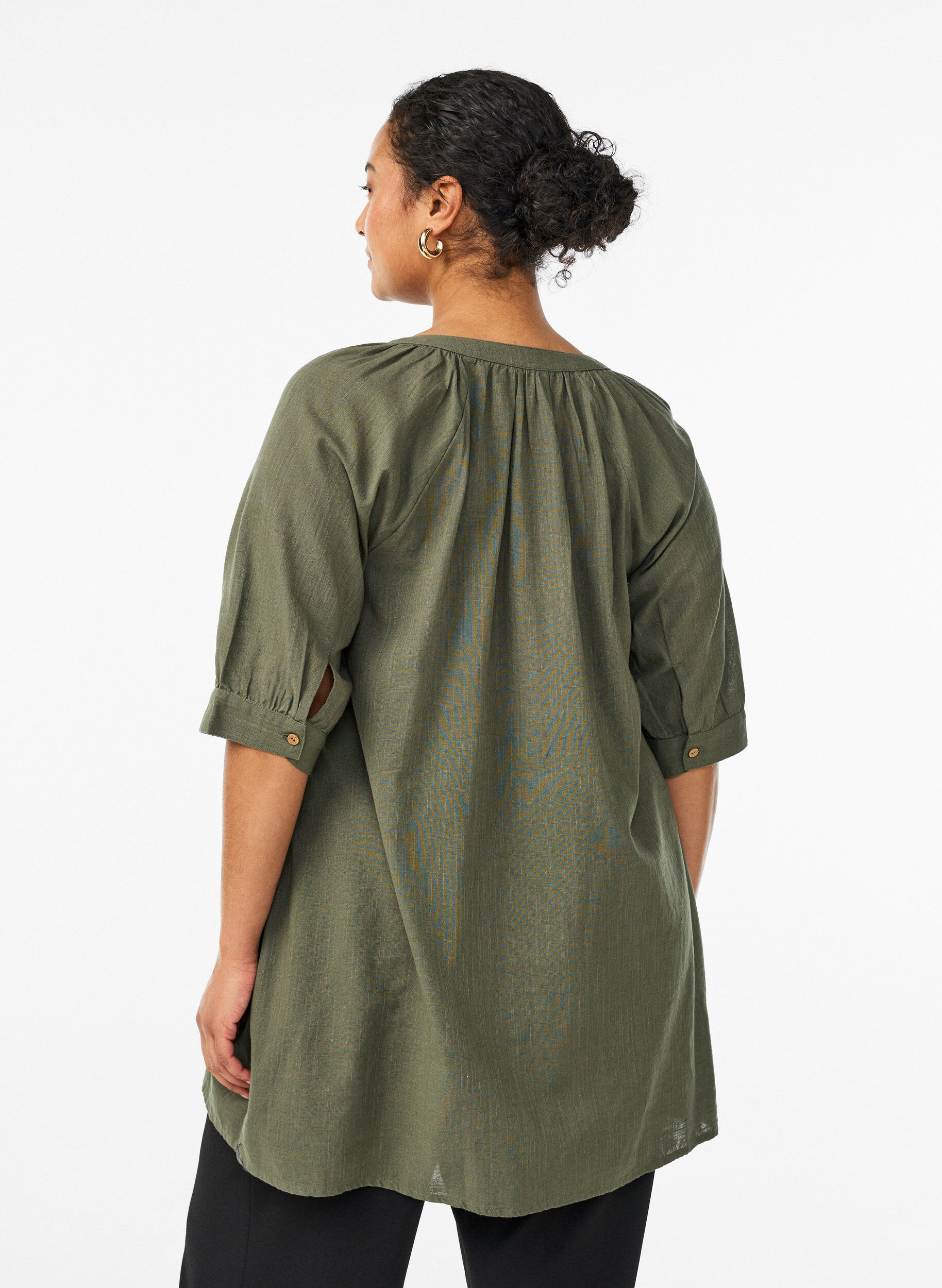 Zizzifashion Cotton tunic with a V-neck, Green, Model image number 3