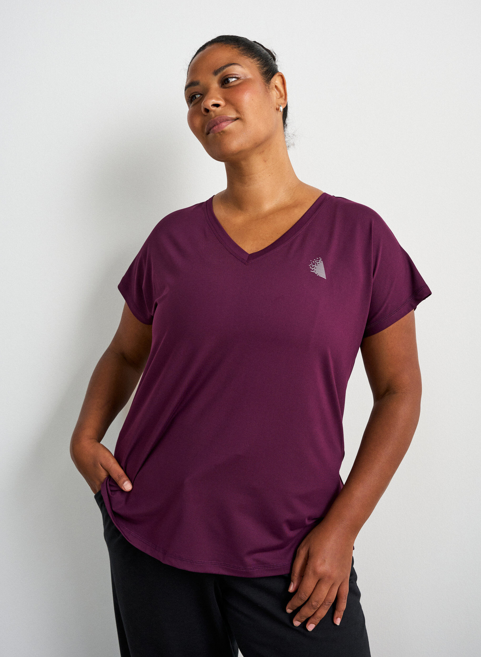 ZizzifashionLoose training t-shirt with V-neck, Purple, Model image number 0