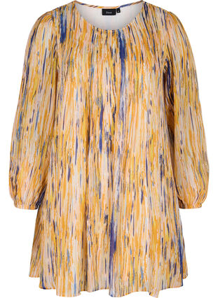 Long-sleeved viscose tunic with print, Apricot AOP, Packshot image number 0