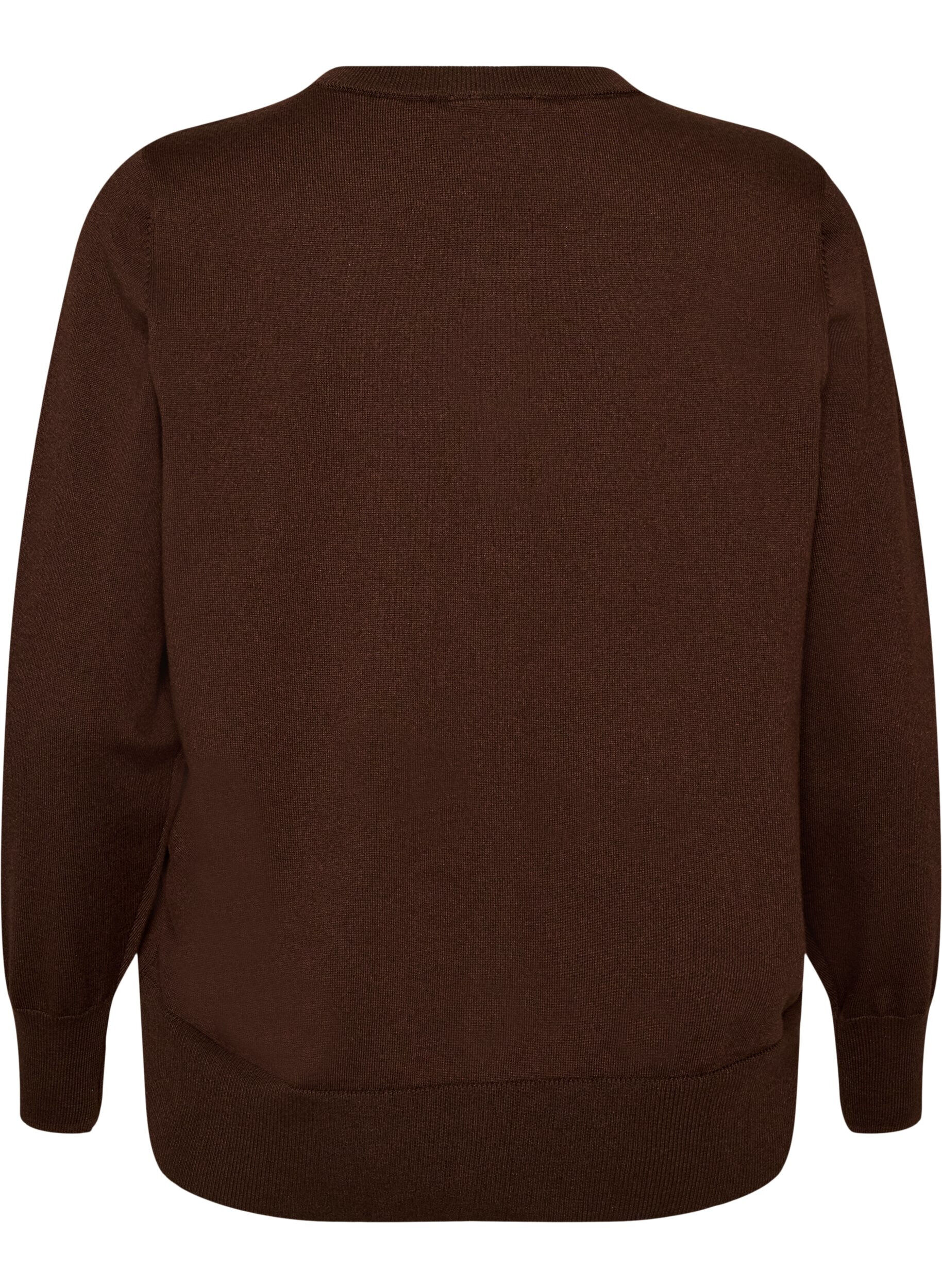 ZizzifashionFine-knit cardigan with round neck, Brown, Packshot image number 1