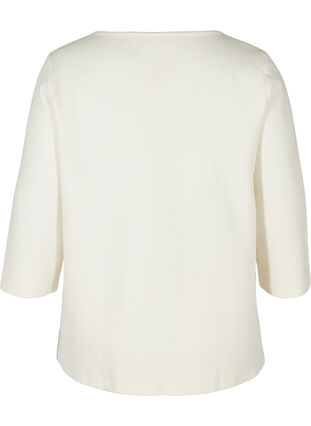 Cotton blouse with V-neck and 3/4 sleeves, Marshmallow, Packshot image number 1