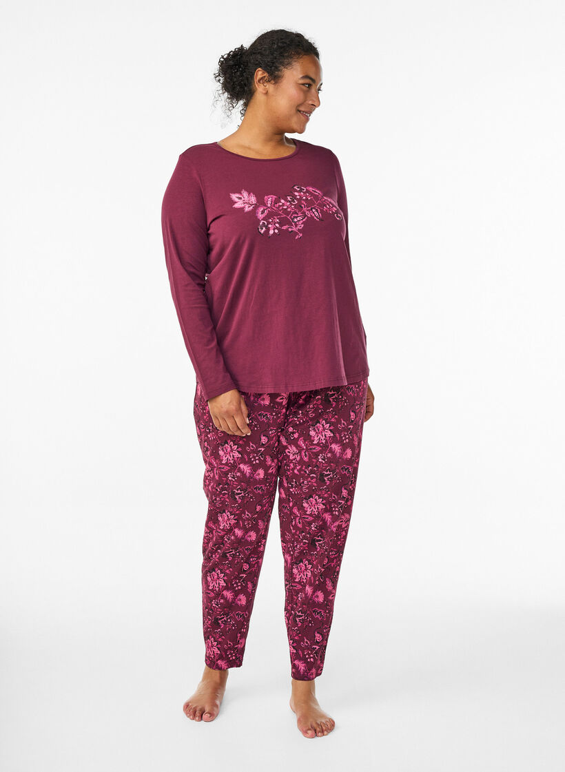 Cotton pyjamas pants with print, Dark Bordeaux, Model image number 0