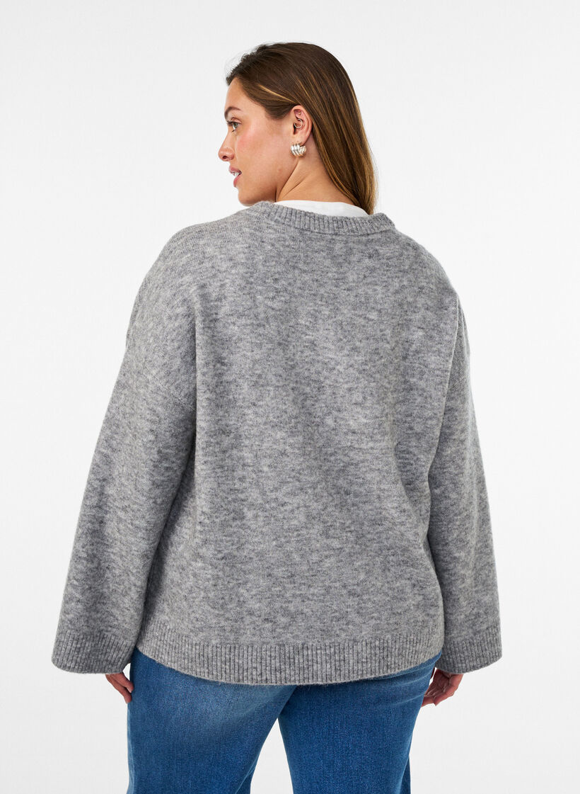 Loose knitted blouse with alpaca and wool, Grey, Model image number 2