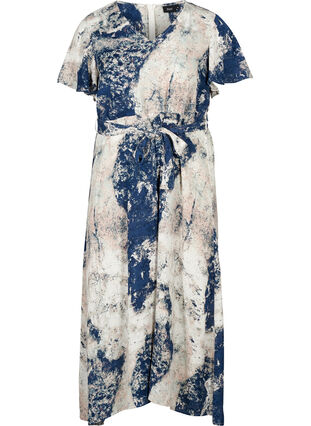 Short-sleeved midi dress with print, Twilight Blue AOP, Packshot image number 0