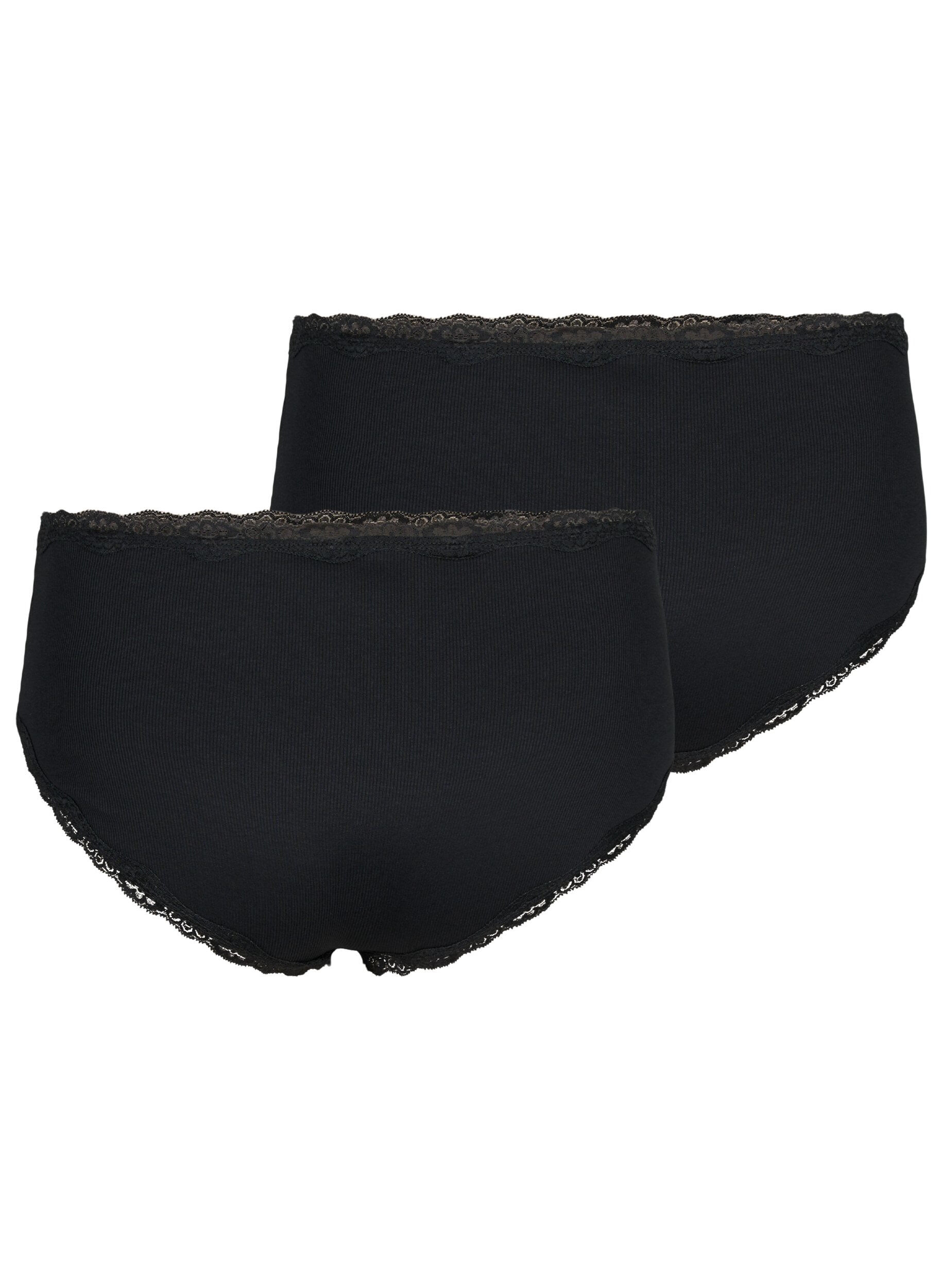 Zizzifashion 2-pack knickers with lace edge, Black/Black, Packshot image number 1