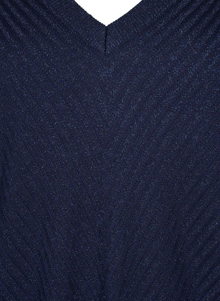 Knitted blouse with shimmer and V-neck, Naval A.w.Blue Lurex, Packshot image number 2