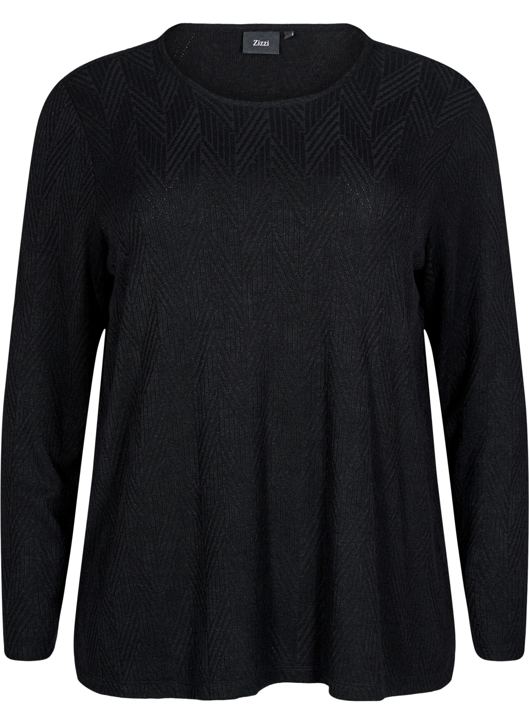 Zizzifashion Patterned blouse with long sleeves, Black, Packshot image number 0