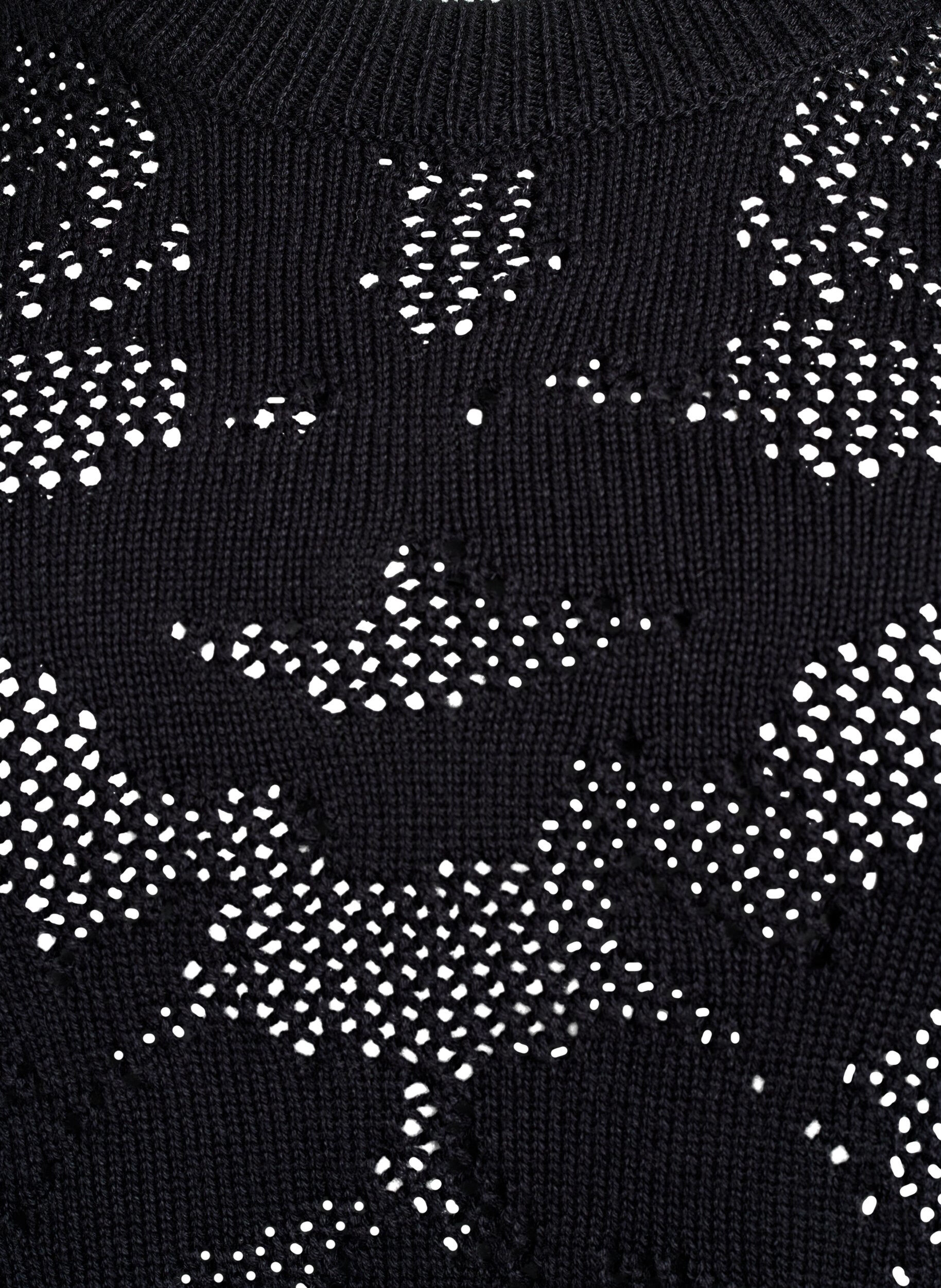 Zizzifashion Knit blouse with an openwork pattern and 3/4 sleeves, Black, Packshot image number 2