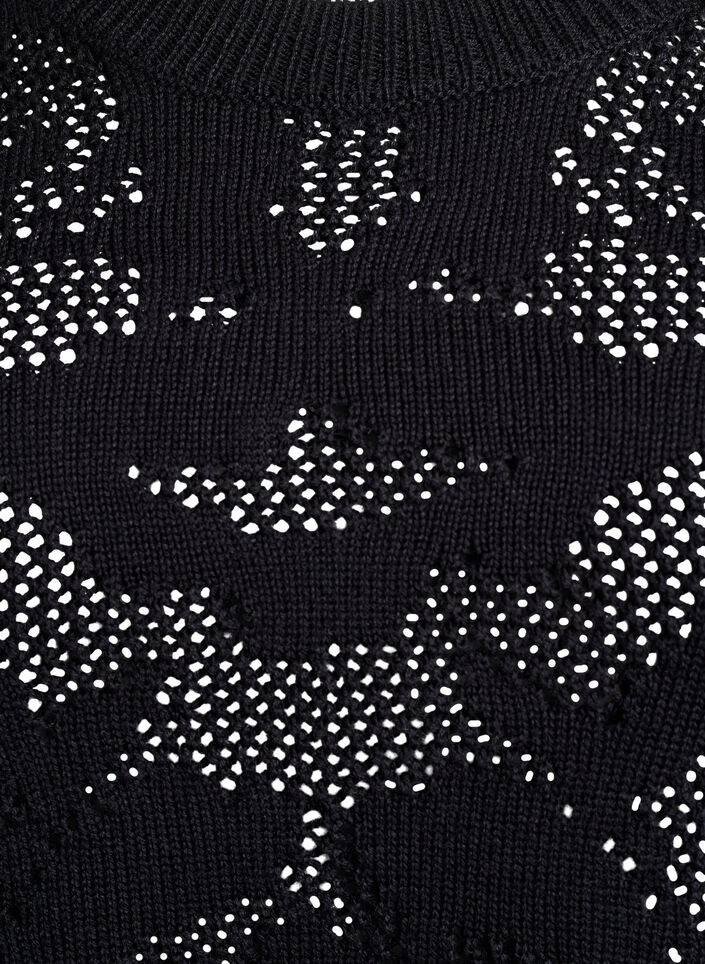 Knit blouse with an openwork pattern and 3/4 sleeves, Black, Packshot image number 2