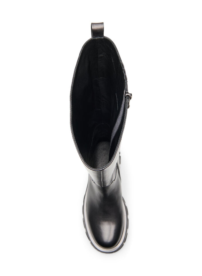 Wide fit leather boot with zip, Black, Packshot image number 3