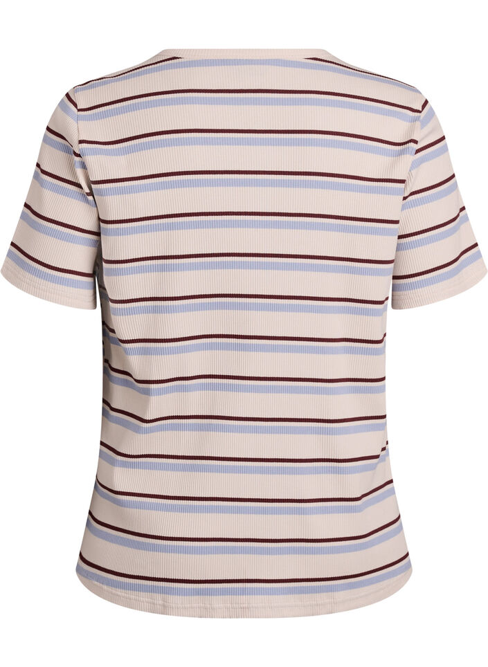 Rib T-shirt with stripes and button detail, Purple, Packshot image number 1