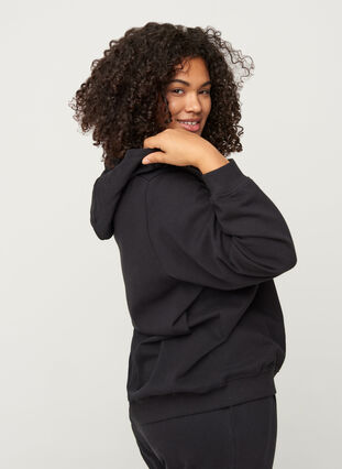 Cotton sweat cardigan with a hood, Black, Model image number 1