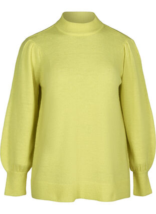 High-necked knitted blouse with balloon sleeves, Daiquiri Green, Packshot image number 0