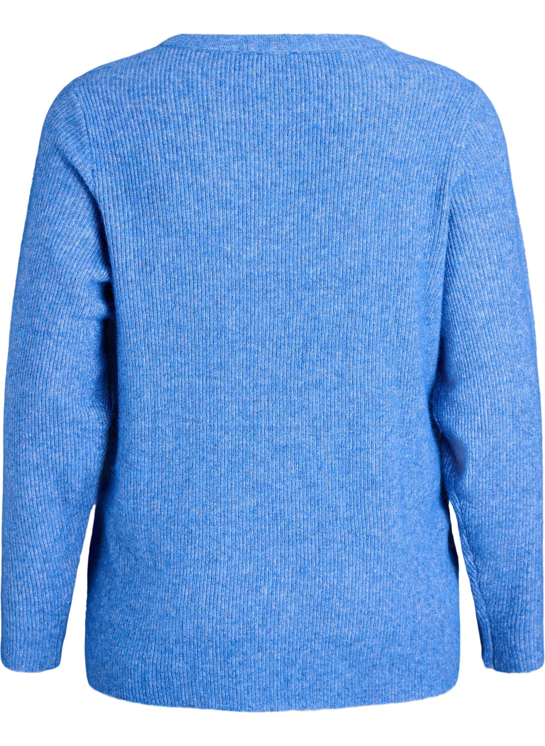 Zizzifashion Melange knit blouse with round neck, Blue, Packshot image number 1