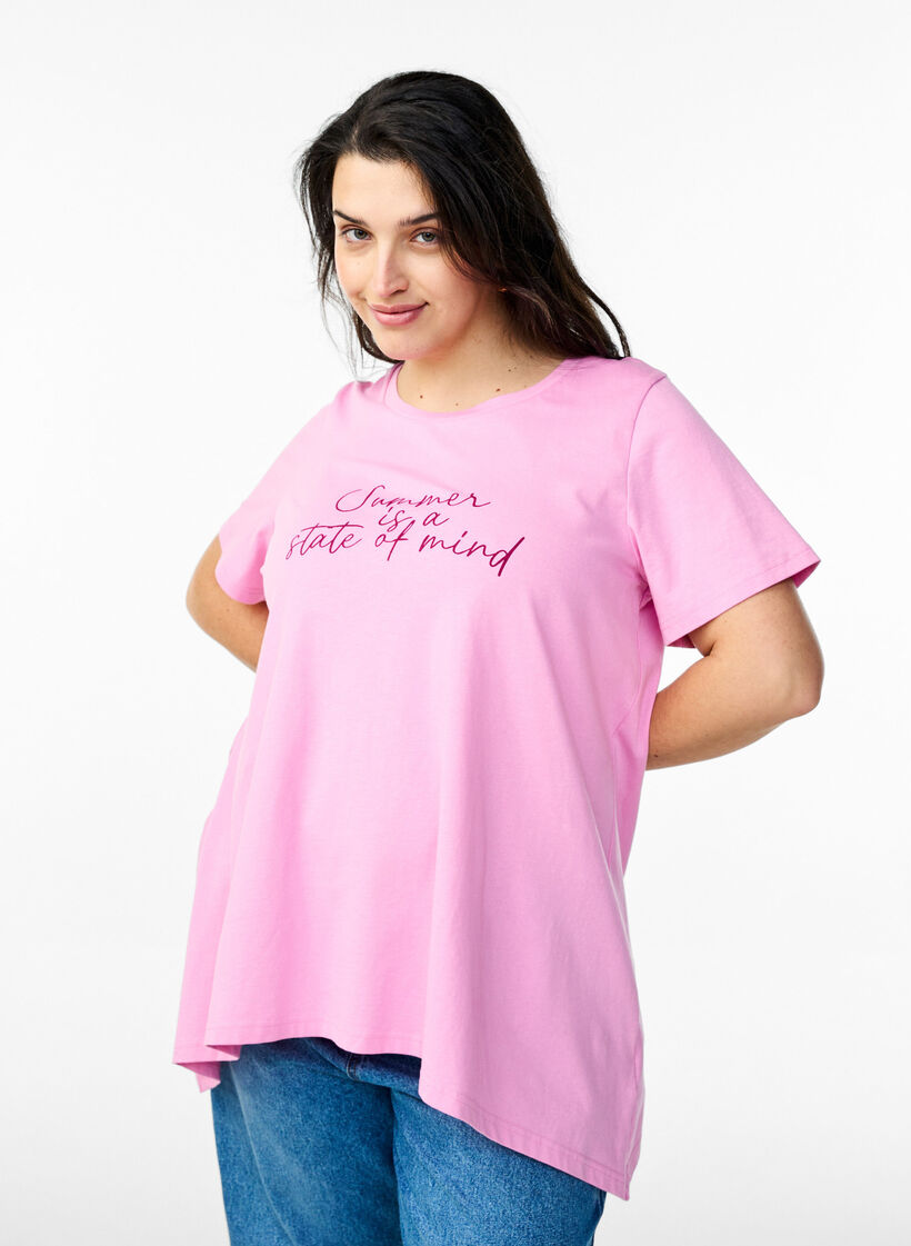 T-shirt with a round neck and A-line shape, Pink, Model image number 0