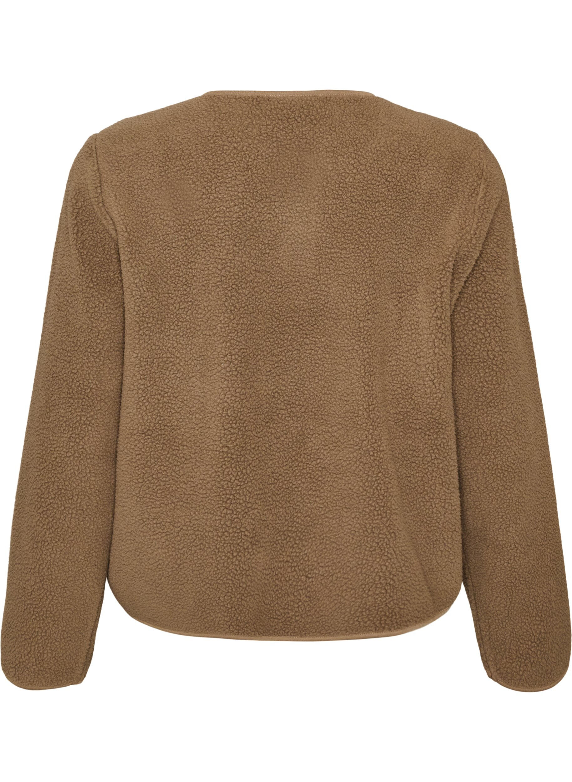 ZizzifashionTeddy jacket with a round neck and buttons, Brown, Packshot image number 1