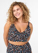 Floral bikini top with ruffle details, Brown, Model image number 0