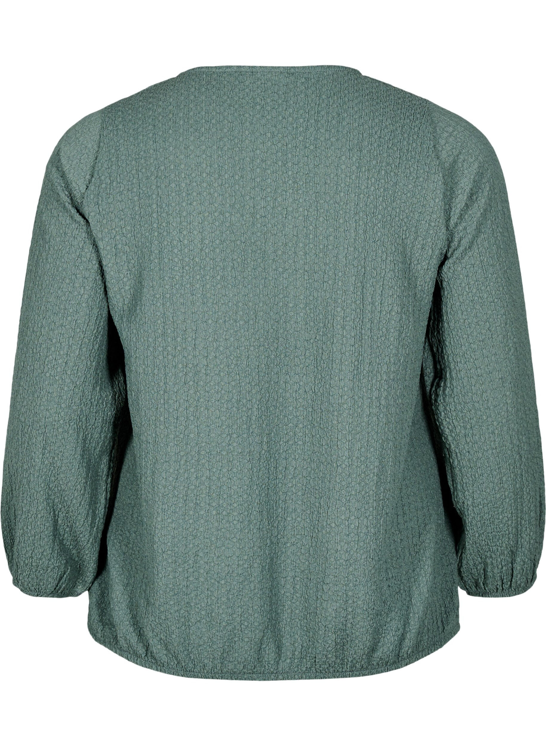 Zizzifashion FLASH - Blouse with texture and long sleeves, Balsam Green, Packshot image number 1