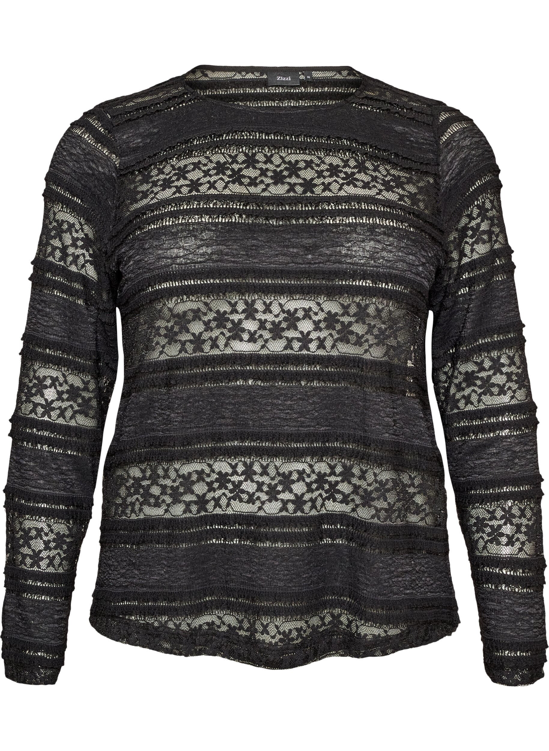 ZizzifashionLace blouse with long sleeves, Black, Packshot image number 0