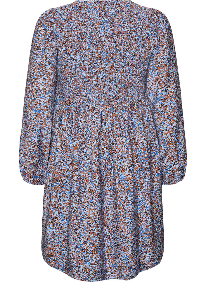 Viscose dress with smock and an all-over pattern, Light Blue, Packshot image number 1