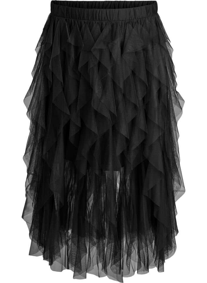 Midi tulle skirt with elastic waistband, Black, Packshot image number 0