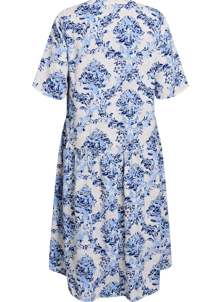 A-line midi dress with short sleeves, Beige, Packshot image number 1